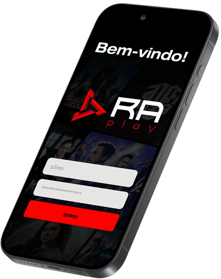 Celular com a tela inicial do app RA Play aberta