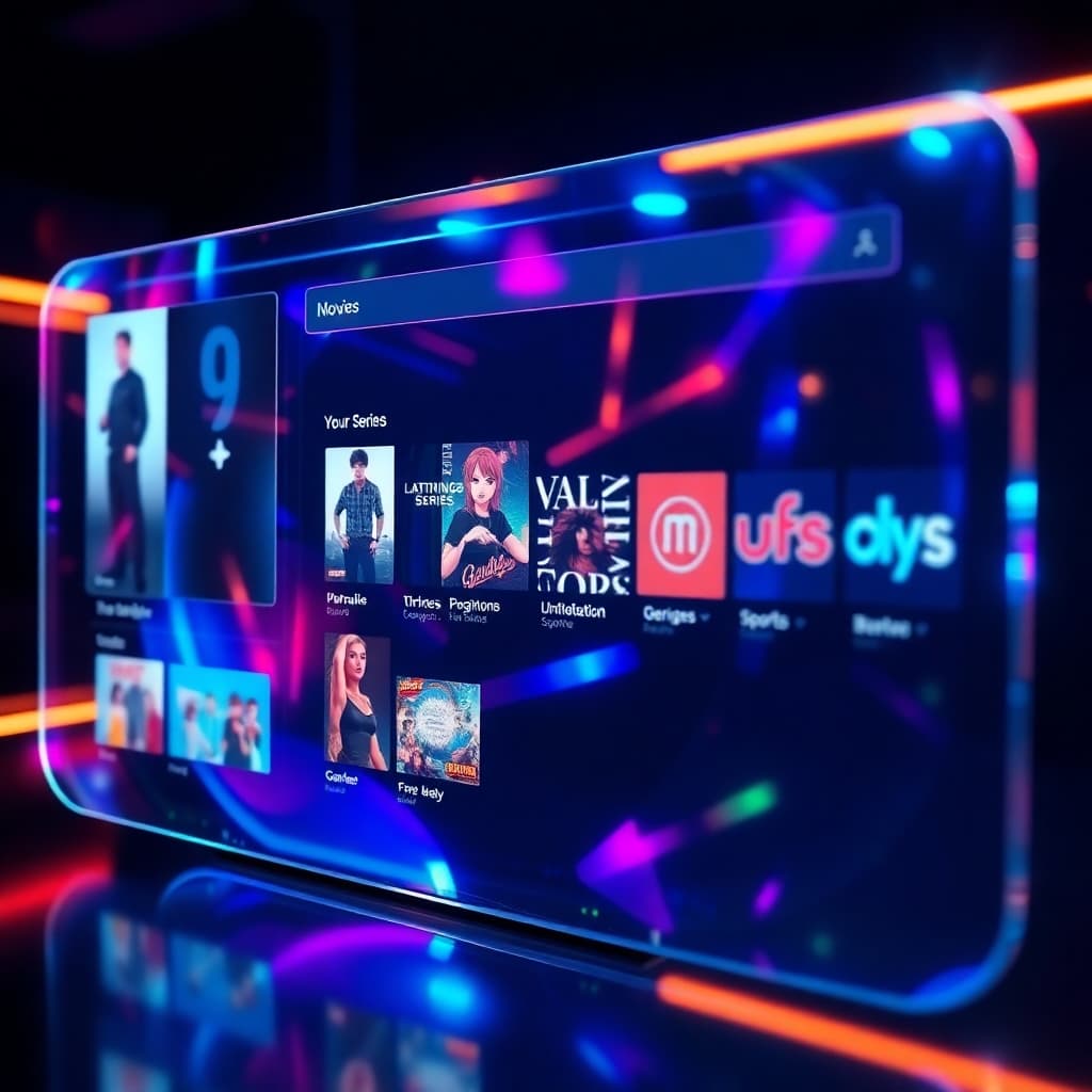 Tela futurista aberta em uma aplicação de streaming.